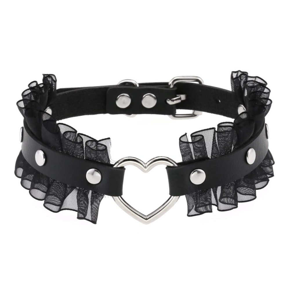 Bullet 69 - Lace Heart Choker - Zwart/Zwart
